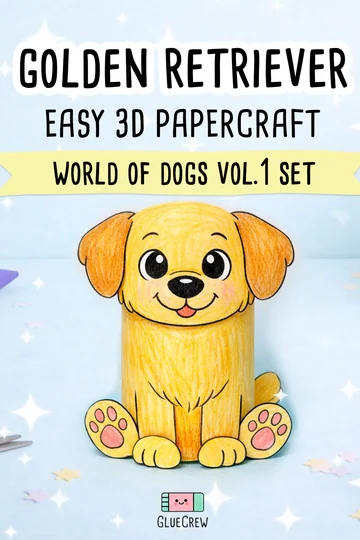 Golden retriever dog paper craft printable for kids