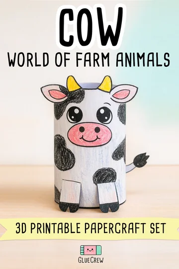 Cow farm animal paper craft printable for kids