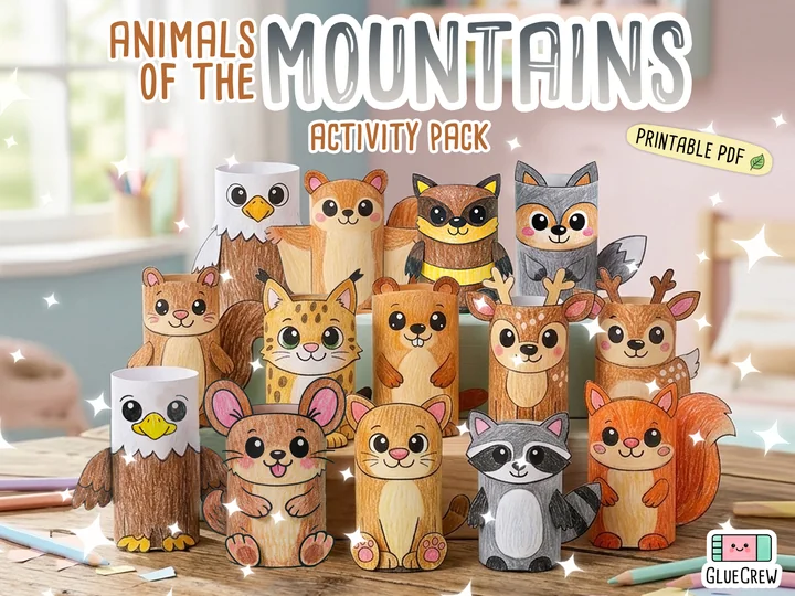 Animals of the Mountains (North America) Paper Crafts Bundle