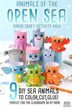 Printable ocean animal crafts for kids — sharks, turtle, and sea life
