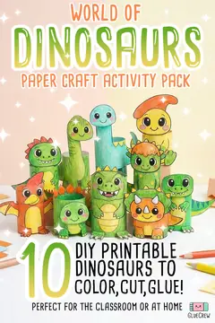 Printable dinosaur papercraft bundle for kids — T. rex and friends