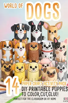 Printable dog papercraft bundle for kids — 14 3D dog breeds